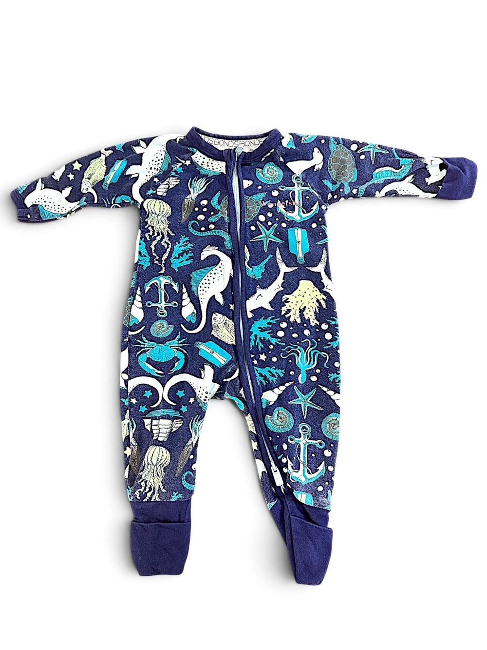 Bonds Wondersuit Zip Footed Sleeper | Ocean Sea Life Print | (0–3 Months)